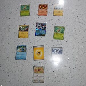 Pokemon Trading Card Collection with Green and Blue Highlights